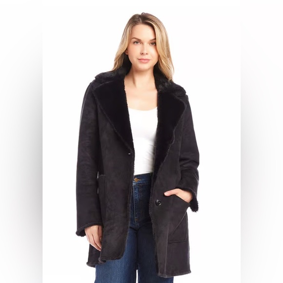 Karen Kane black vegan suede black jacket with faux furPockets. Size Medium. - Picture 1 of 6